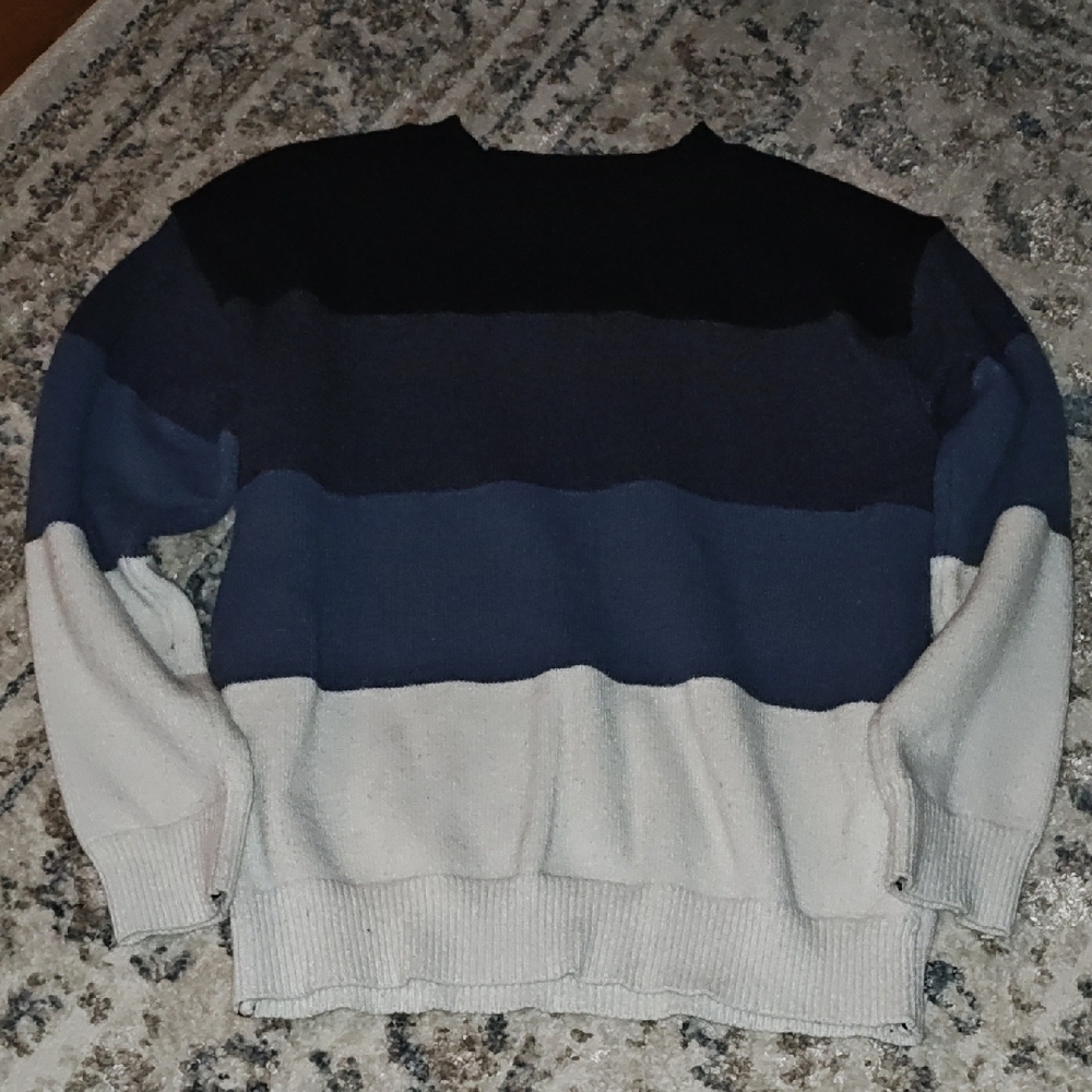 Kids Striped Crewneck Sweater - Navy, Blue & Light Gray